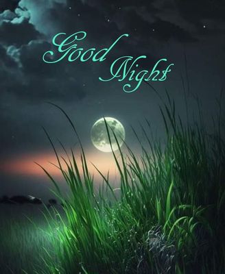 Открытка «Доброй ночи»: Ночной пейзаж с полной луной: Пожелание доброй ночи.