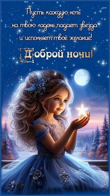 Открытка «Доброй ночи»: Доброй ночи: Волшебная звезда и исполнение желаний.
