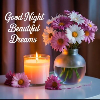 Открытка «Доброй ночи»: Спокойной ночи: открытка с цветами и свечой. Тэги: Спокойной ночи, Спокойной ночи, красивые…