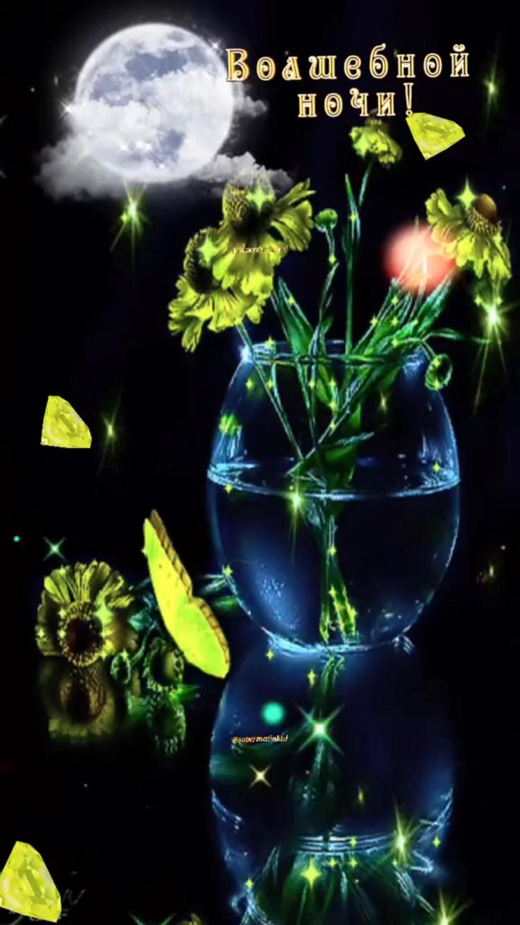 Открытка «Доброй ночи»: Спокойной ночи: открытка «Волшебной ночи» с цветами. Тэги: Спокойной ночи, Спокойной ночи…