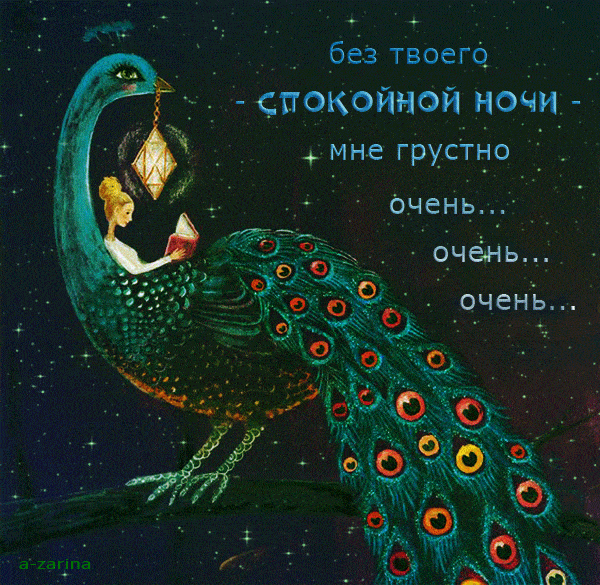 Открытка «Доброй ночи»: Спокойной ночи: Романтическая открытка с павлином. Тэги: Спокойной ночи, Спокойной ночи…