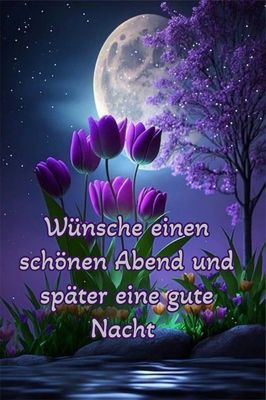 Открытка «Доброй ночи»: Добрый вечер и доброй ночи: фиолетовые тюльпаны. Тэги: Добрый вечер и пожелания, Добрый вечер…