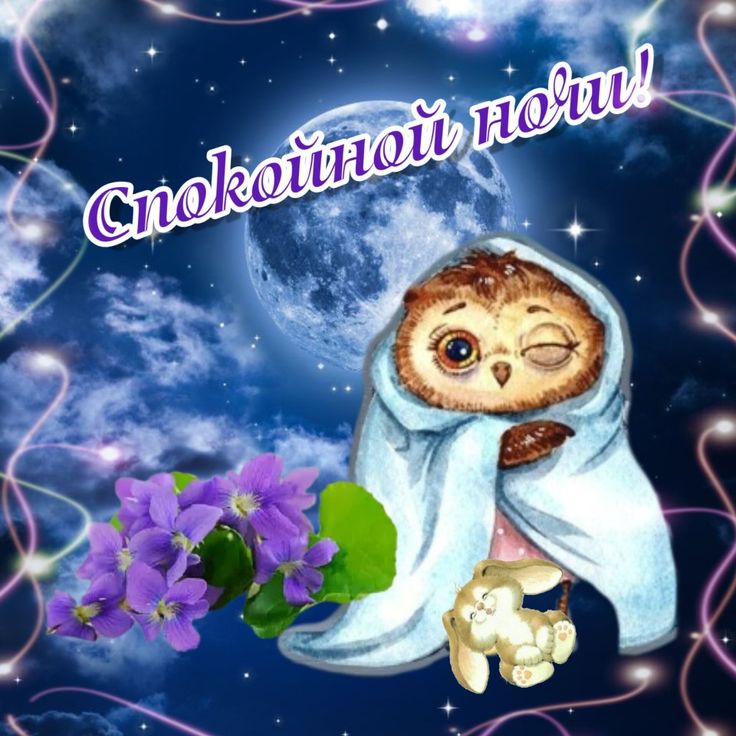 Открытка «Доброй ночи»: Доброй ночи: Милая сова под луной.