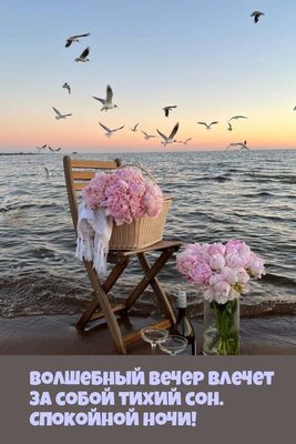 Открытка «Спокойной ночи»: Добрый вечер и спокойной ночи: пикник на побережье. Тэги: Добрый вечер и пожелания, Добрый…