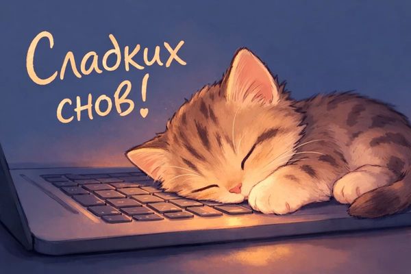 Открытка «Доброй ночи»: Спокойной ночи: Сладких снов от пушистого котенка. Тэги: Спокойной ночи, Спокойной ночи…