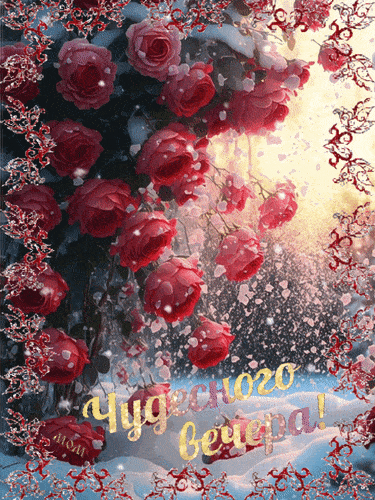 Открытка «Добрый вечер и пожелания»: Добрый вечер: «Зимние розы» для чудесного настроения. Тэги: Добрый зимний вечер…