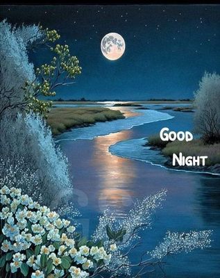 Открытка «Доброй ночи»: Доброй ночи: красивое пожелание с лунным пейзажем.
