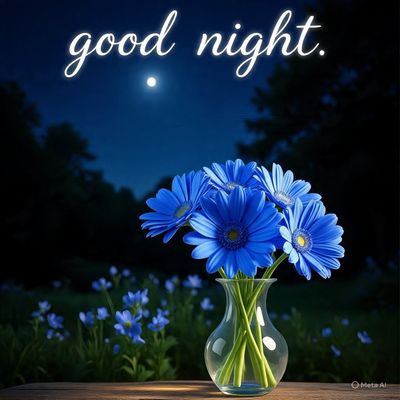 Открытка «Доброй ночи»: Спокойной ночи: «Синие цветы под луной». Тэги: Спокойной ночи, Спокойной ночи, красивые…