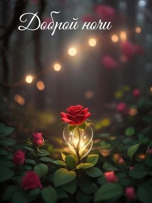 Открытка «Доброй ночи»: Спокойной и доброй ночи: «Светящаяся роза в саду». Тэги: Спокойной ночи, Спокойной ночи…