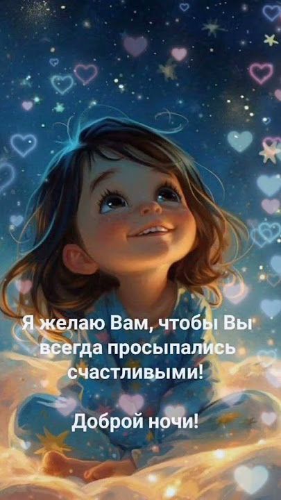 Открытка «Доброй ночи»: Доброй ночи: милая девочка и пожелание счастья. Тэги: Спокойной ночи, Спокойной ночи, с пожел…