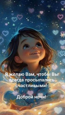 Открытка «Доброй ночи»: Доброй ночи: милая девочка и пожелание счастья. Тэги: Спокойной ночи, Спокойной ночи, с пожел…