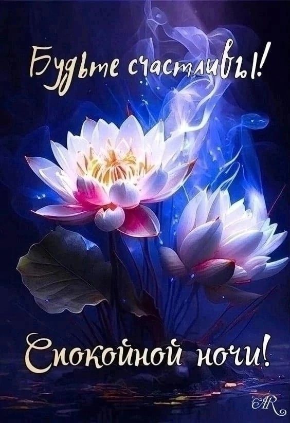 Открытка «Доброй ночи»: Спокойной ночи: «Будьте счастливы!» с лотосами. Тэги: Спокойной ночи, Спокойной ночи, красивые…
