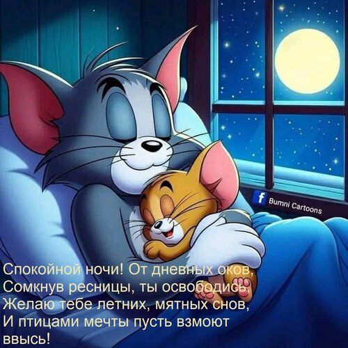 Открытка «Доброй ночи»: Спокойной ночи: Том и Джерри и летние мятные сны. Тэги: Спокойной ночи, Спокойной ночи…