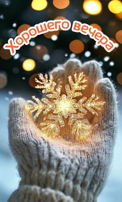 Открытка «Добрый вечер и пожелания»: Добрый вечер: сияющая снежинка в ладонях. Тэги: Добрый зимний вечер, Добрый вече…