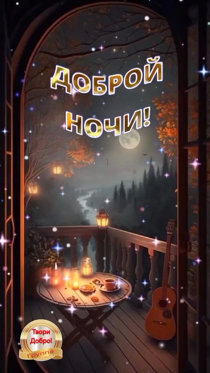 Открытка «Доброй ночи»: Доброй ночи: «Уютный балкон и гитара». Тэги: Спокойной ночи, Спокойной ночи, красивые, Спокой…