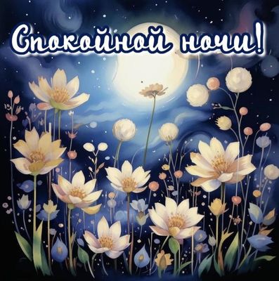 Открытка «Доброй ночи»: Спокойной ночи: «Лунные цветы на фоне звезд». Тэги: Спокойной ночи, Спокойной ночи, красивые…