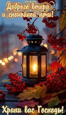 Открытка «Спокойной ночи»: Добрый вечер и спокойной ночи: фонарь и рябина. Тэги: христианский, Добрый вечер и пожелан…
