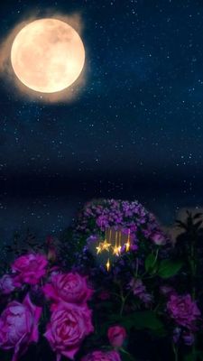 Открытка «Доброй ночи»: Спокойной ночи: «Лунный свет и нежные розы». Тэги: Спокойной ночи, Спокойной ночи, красивые…