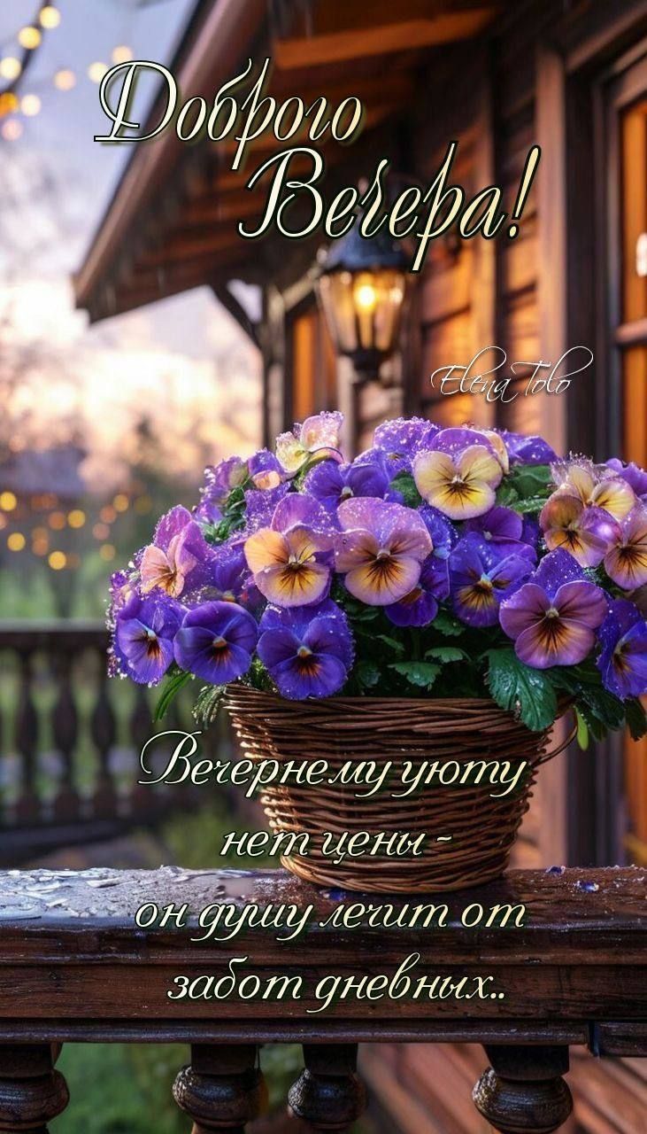 Открытка «Добрый вечер и пожелания»: Добрый вечер: «Уютные цветы на террасе». Тэги: Добрый вечер красивые, Доброго ве…
