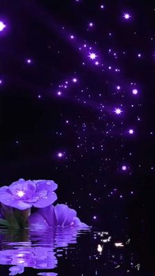 Открытка «Доброй ночи»: Доброй ночи: фиолетовые цветы под звездным небом. Тэги: Спокойной ночи, Спокойной ночи…