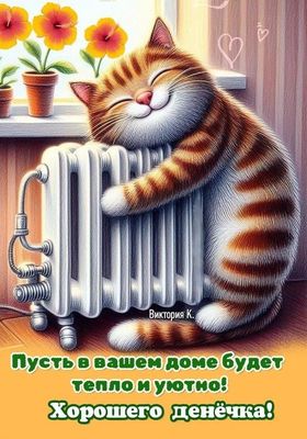 Открытка «С добрым утром»: С добрым утром! Пусть в доме будет тепло и уютно!. Тэги: кот, животное, пожелание, позитив…