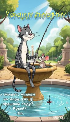 Открытка «С добрым утром»: С добрым утром! Отличных выходных с друзьями. Тэги: хорошего дня, кот, животное, пожелание…