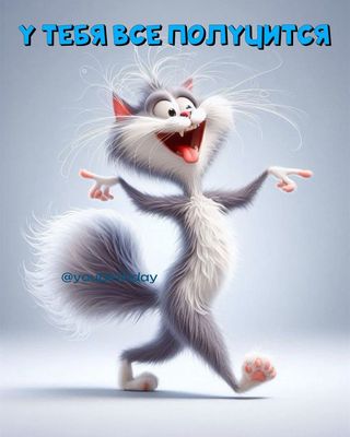 Открытка «С добрым утром»: С добрым утром! У тебя все получится!. Тэги: кот, животное, пожелание, юмор, улыбка…