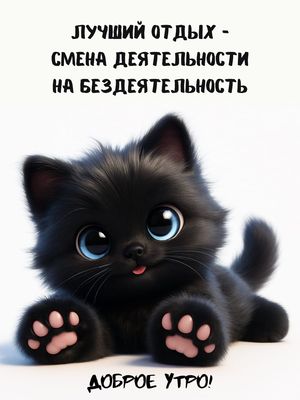 Открытка «С добрым утром»: Доброе утро: лучший отдых и милый котёнок. Тэги: кот, животное, пожелание, позитивная…