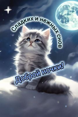 Открытка «Доброй ночи»: Доброй ночи: Сладких снов с милым котенком. Тэги: Спокойной ночи, Спокойной ночи, красивые…