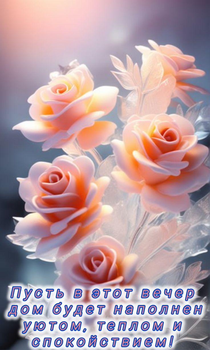 Открытка «Добрый вечер и пожелания»: Добрый вечер: «Нежные розы» для уюта и тепла. Тэги: Добрый вечер красивые…