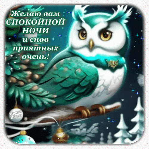 Открытка «Доброй ночи»: Спокойной ночи: Сказочная сова и зимнее пожелание. Тэги: Спокойной ночи, елочный, Спокойной н…