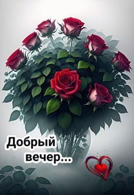 Открытка «Добрый вечер и пожелания»: Добрый вечер: красивый букет роз для настроения. Тэги: Добрый вечер женщине…
