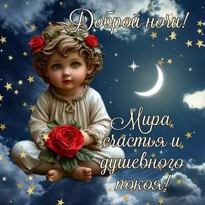 Открытка «Доброй ночи»: Доброй ночи: Мир и душевный покой в сказочную ночь. Тэги: Спокойной ночи, Спокойной ночи…