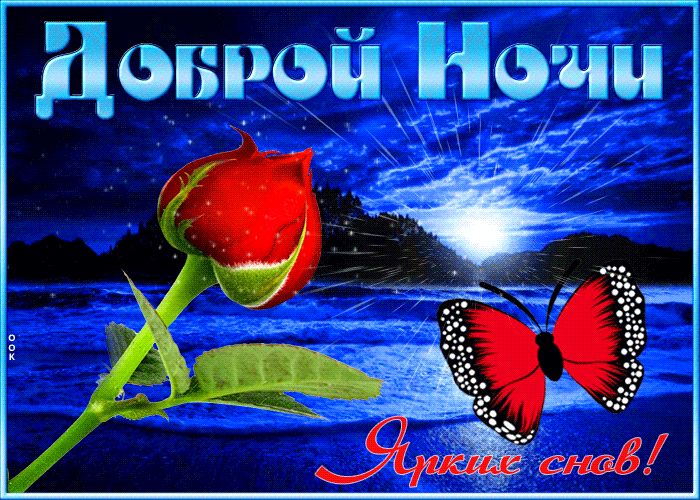 Открытка «Доброй ночи»: Доброй ночи: яркая открытка с розой и бабочкой. Тэги: Спокойной ночи, Спокойной ночи, красивые…