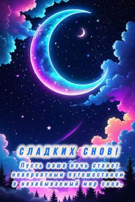 Открытка «Доброй ночи»: Доброй ночи: Сладких снов и волшебная луна. Тэги: Спокойной ночи, Спокойной ночи, красивые…