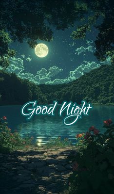 Открытка «Доброй ночи»: Спокойной ночи: Лунный пейзаж у озера. Тэги: Спокойной ночи, Спокойной ночи, красивые, Спокой…