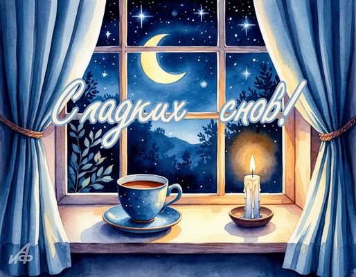 Открытка «Доброй ночи»: Спокойной ночи: Тёплое пожелание сладких снов.
