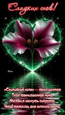 Открытка «Доброй ночи»: Спокойной ночи: открытка с нежным цветком в сердце. Тэги: Спокойной ночи, Спокойной ночи…