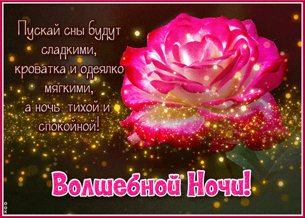 Открытка «Доброй ночи»: Доброй ночи: Волшебная роза и сладкие сны. Тэги: Спокойной ночи, Спокойной ночи, красивые…