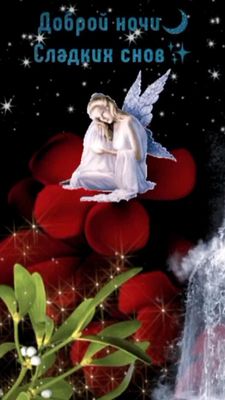 Открытка «Доброй ночи»: Доброй ночи и сладких снов: «Фея на алой розе». Тэги: Спокойной ночи, Спокойной ночи, красивые…