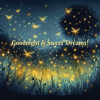 Открытка «Доброй ночи»: Спокойной ночи: Волшебное поле светлячков. Тэги: Спокойной ночи, магический, Спокойной ночи…