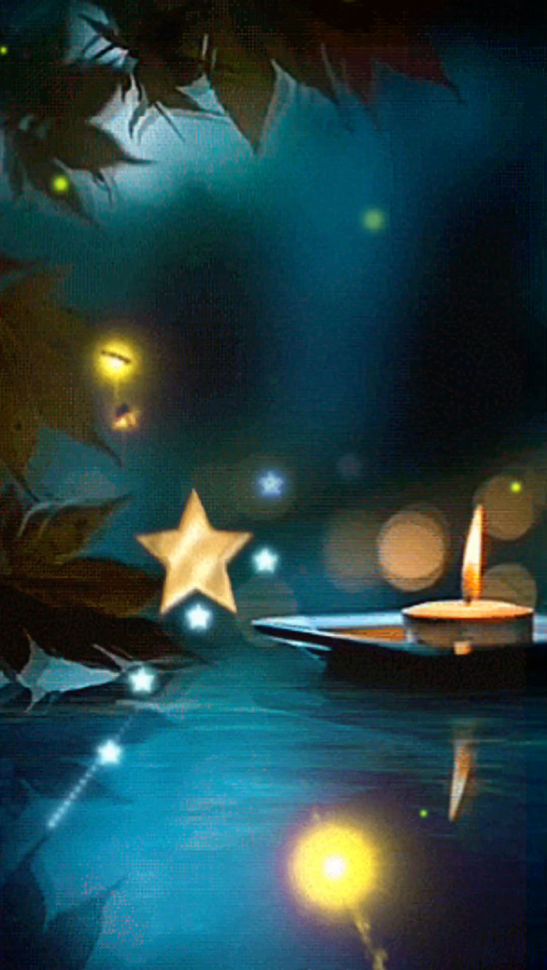 Открытка «Доброй ночи»: Спокойной ночи: магическая открытка со свечой и звездами.