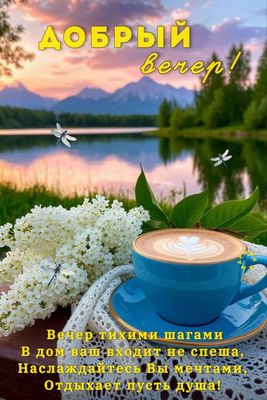 Открытка «Добрый вечер и пожелания»: Добрый вечер! Красивое пожелание отдыха и уюта. Тэги: Доброго летнего вечера…