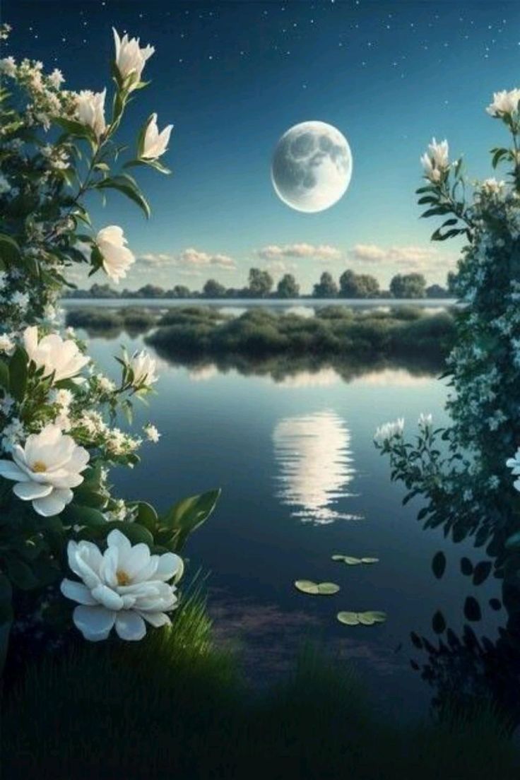 Открытка «Доброй ночи»: Доброй ночи: «Лунная дорожка на реке».