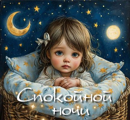 Открытка «Доброй ночи»: Спокойной ночи: Волшебная открытка с девочкой и звездами. Тэги: Спокойной ночи, Спокойной ночи…