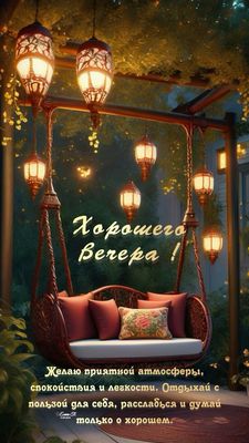 Открытка «Магический»: Добрый вечер: уютные качели и тепло фонарей. Тэги: Добрый вечер красивые, Доброго вечера и хор…