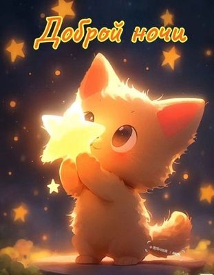 Открытка «Доброй ночи»: Спокойной и доброй ночи: «Котик со звездой».
