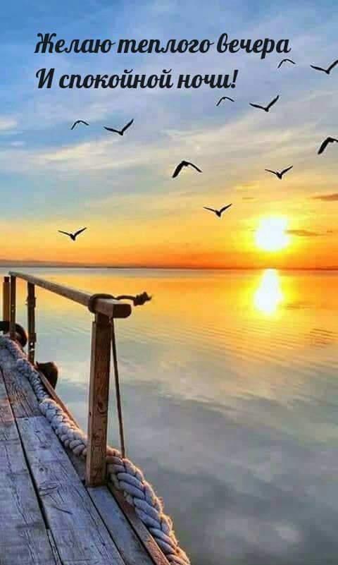 Открытка «Доброй ночи»: Добрый вечер и спокойной ночи на фоне заката. Тэги: Спокойной ночи, причал, Добрый вечер и по…