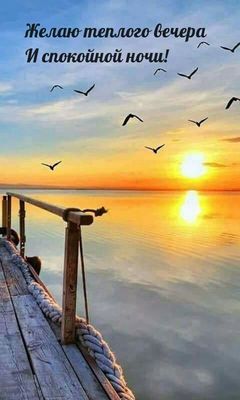 Открытка «Доброй ночи»: Добрый вечер и спокойной ночи на фоне заката. Тэги: Спокойной ночи, причал, Добрый вечер и по…