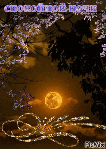 Открытка «Доброй ночи»: Спокойной ночи: красивая, мерцающая открытка с полной луной. Тэги: Спокойной ночи, Спокойной…